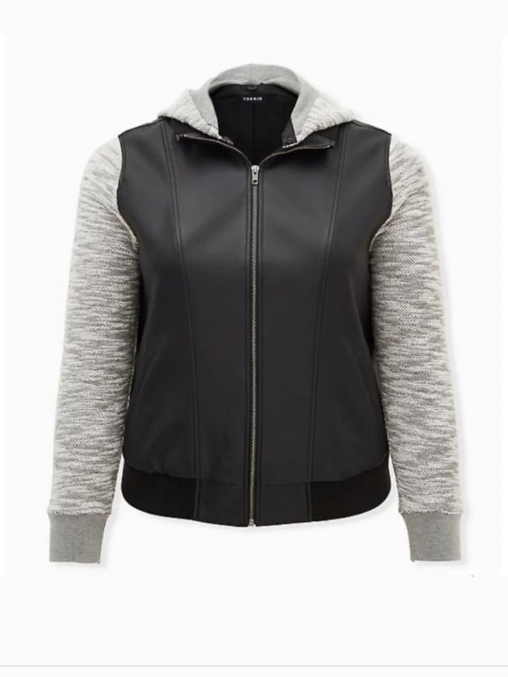 TORRID Black Mixed Media Faux Leather & Ponte Knit Moto Jacket Size 2